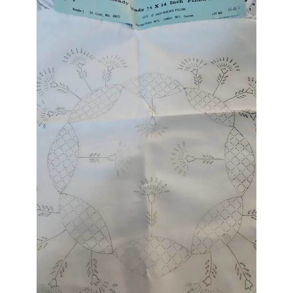 Vintage Nojae of Fairway Stamped 14x14 Hand Embroidery Pillow Top With Lace Trim